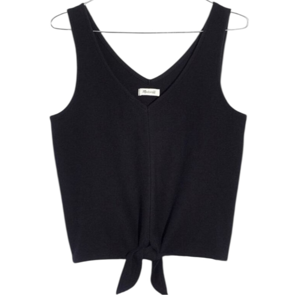 🌟 Madewell Tie‑Front Ribbed Cropped Tank • Black • Size S